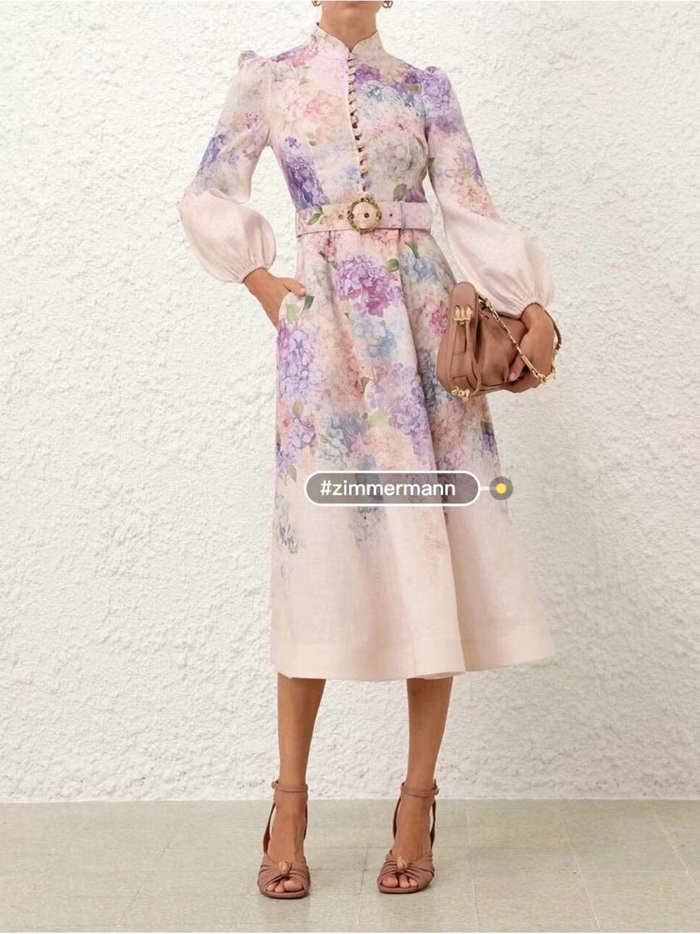 Zimmermann Pink Floral Midi Dress with Belt size 3
